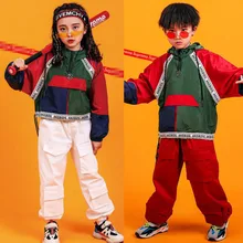 Детская крутая одежда в стиле хип-хоп куртка цвета, пальто Топ, повседневные штаны для бега для девочек и мальчиков, Джазовый танцевальный бальный костюм, одежда