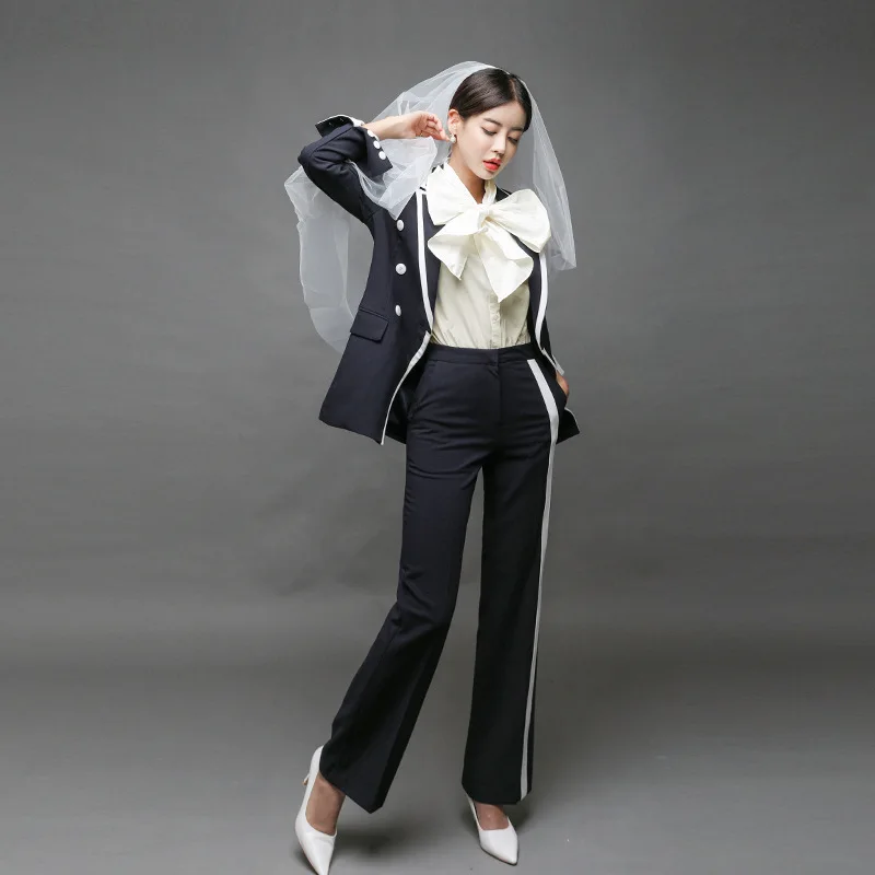 

WOMEN'S Dress 2019 Autumn New Style Debutante Stitching Color Will Double Breasted Suit + Mixed Colors Suit Pants WOMEN'S Suit