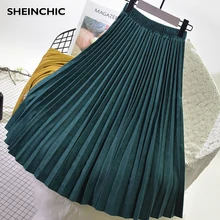 Весна-Осень, двухслойная Женская замшевая юбка, винтажная Женская юбка миди, длинные плиссированные юбки для женщин, s Saias Midi Faldas, новинка