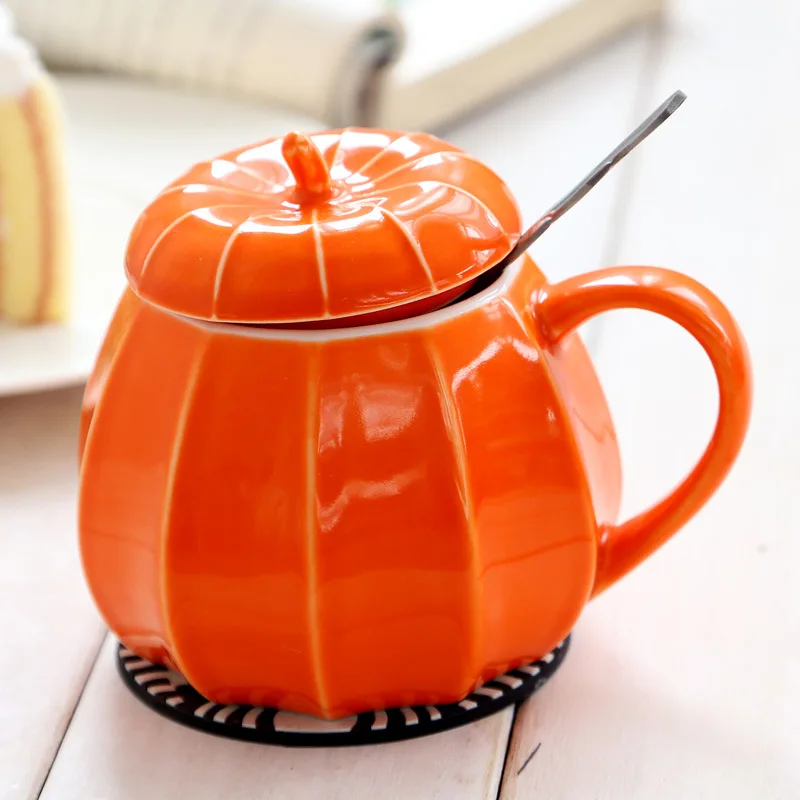 buy 200 300ml Halloween Pumpkin Mug Celadon Mug Ceramic Mug with Lid Handle Spoon Coffee Cup Milk Mug Cute Mugs Not Inverted