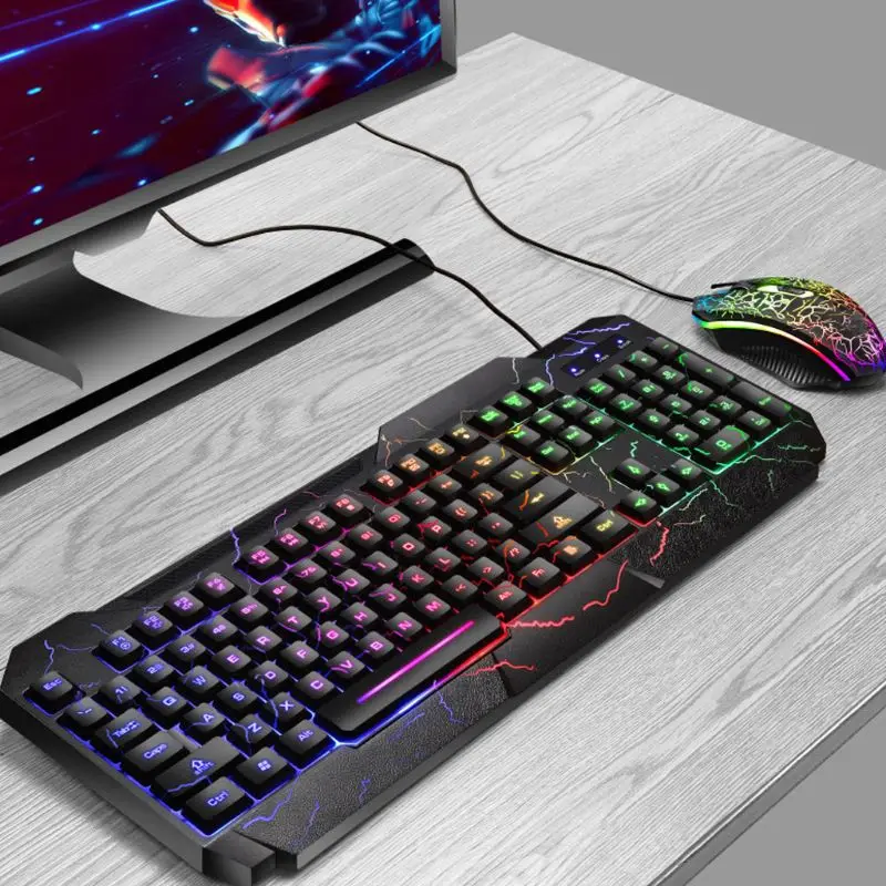 

Wired Gaming Keyboard Mouse Combo Set Colorful LED Backlit Crack Appearance