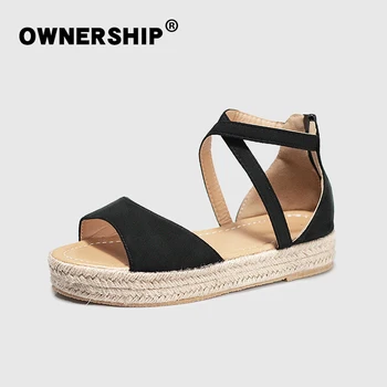 

2020 Women's Sandals Summer Cross Tied Shoes for Woman Ankle Buckle Strap Flats Platform Female Gladiator Ladies Footwear 42