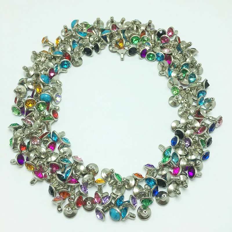 50sets 6mm Mix Color Crystal Rhinestone Silver Rivets Diamante Stud DIY Crafts Clothing Leather Decor Rebite Spikes Glass Button