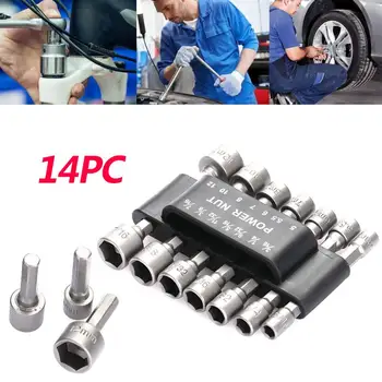 

Nut Driver Bit 14PCS Iron Gray Accessories Tool Set Drill Screwdriver Power Nut Sleeve Nut Driver Hex Shank Wrench Non-Slip