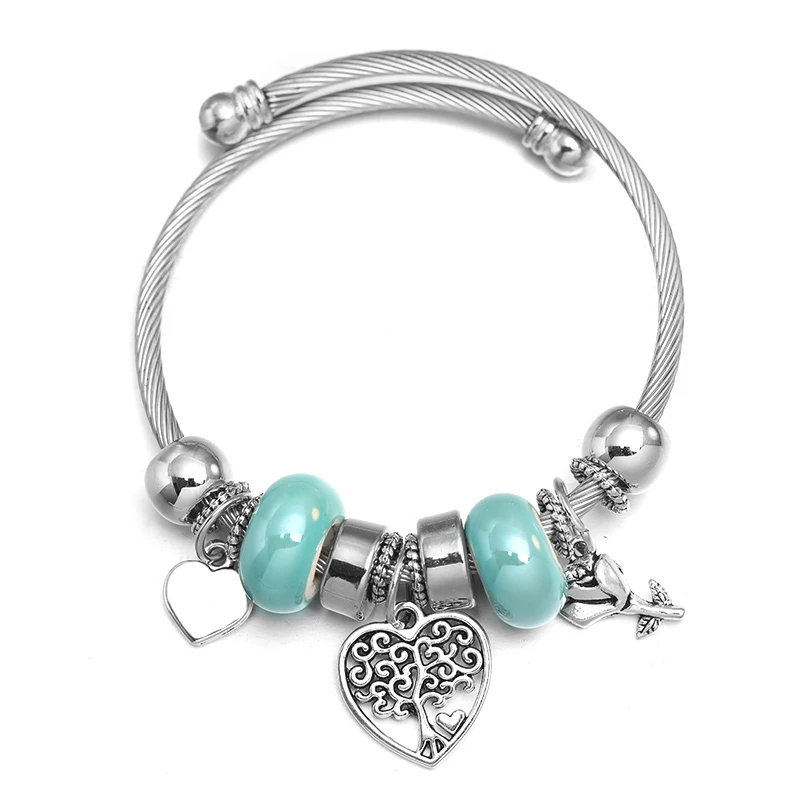Beaded Bracelet 6 Colors Beading Bracelet Heart-Shaped Tree of Life Bracelet Bangles Jewelry For Women Gift