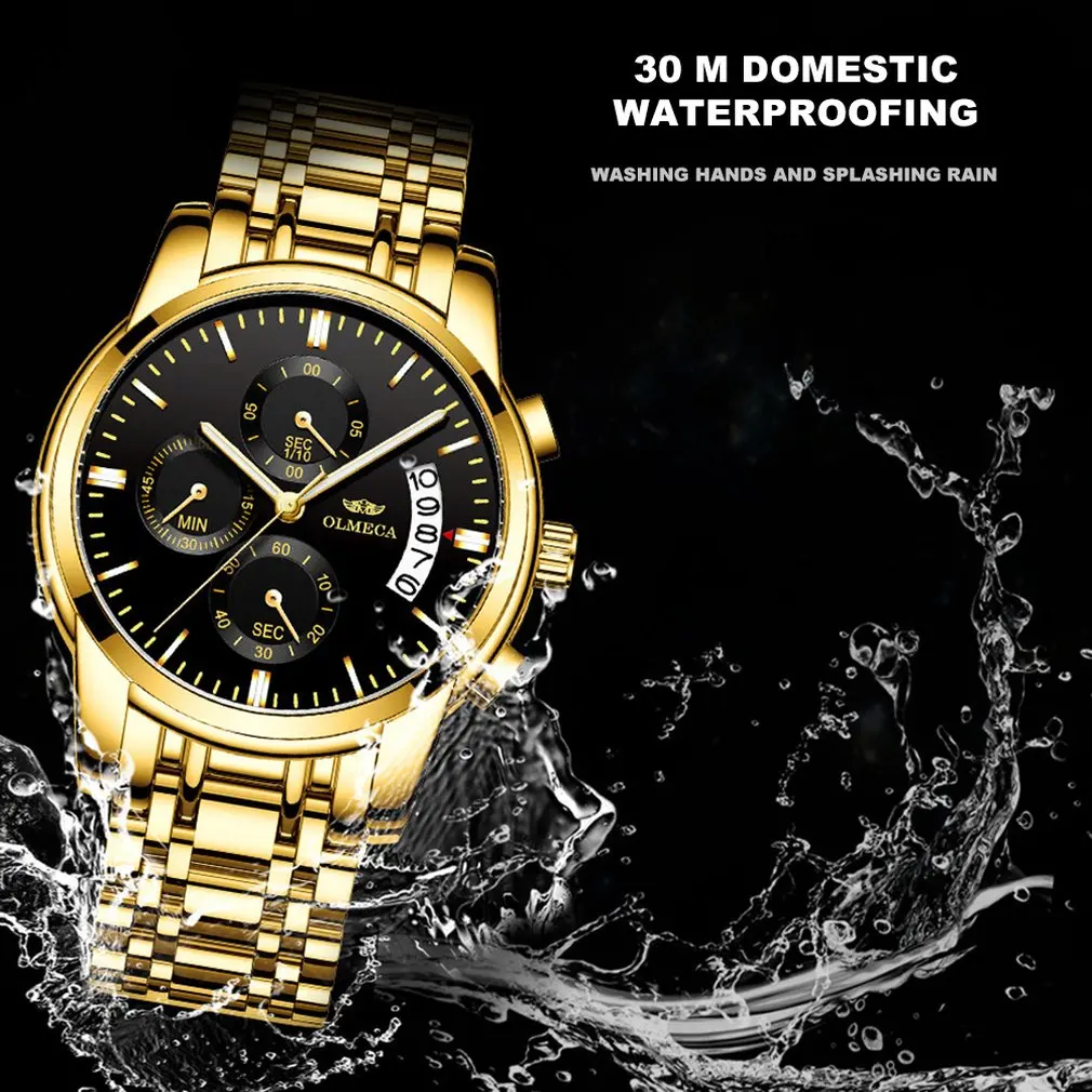 

Butterfly Snap Steel Belt Multi-Function Men'S Watch Waterproof Luminous Quartz Three Eyes 6 Needle Non-Mechanical Watch