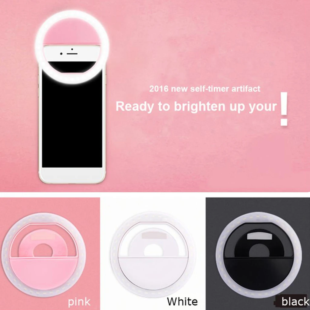 Portable USB Charge LED Selfie Ring Light Phone Enhancing Light Universal for Any Cellphone Smartphone White