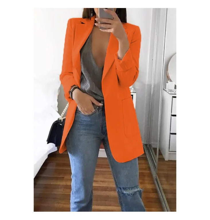 Orange Autumn New OL Professional White-collar Slim Suit Overcoat with Professional Temperament Suit Overcoat - Цвет: Orange