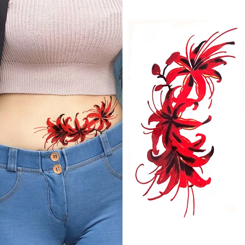 Sexy Big Red flower Body Art Waterproof Temporary tattoos For Woman Flash Tattoo Stickers | Красота и здоровье