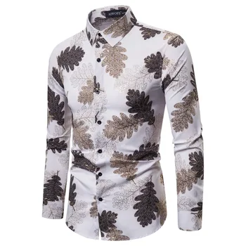 

YS088 Spring New Style Foreign Trade Casual MEN'S Long-sleeved Shirt Digital Bronzing Printed Elasticity Men Shirts
