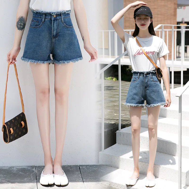 Photo Shoot High Waist Jeans Summer Korean-style Weep Yafeng WOMEN'S Dress up And down Burrs Outer Wear A- line Wide-Leg Shorts