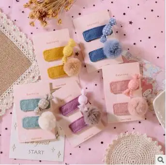 60 компл./лот 2 шт./компл. DIY простой Мульти конфеты с пушистым помпоном Заколки для волос костюм горничной заколка для волос, стильные инструменты для волос, аксессуары для HA1382 - Цвет: Multi