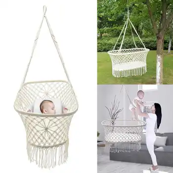

White Cotton Baby Garden Hanging Hammock Baby Cribs Cotton Woven Rope Swing Patio Chair Seat Bedding Baby Care 90*45*35cm