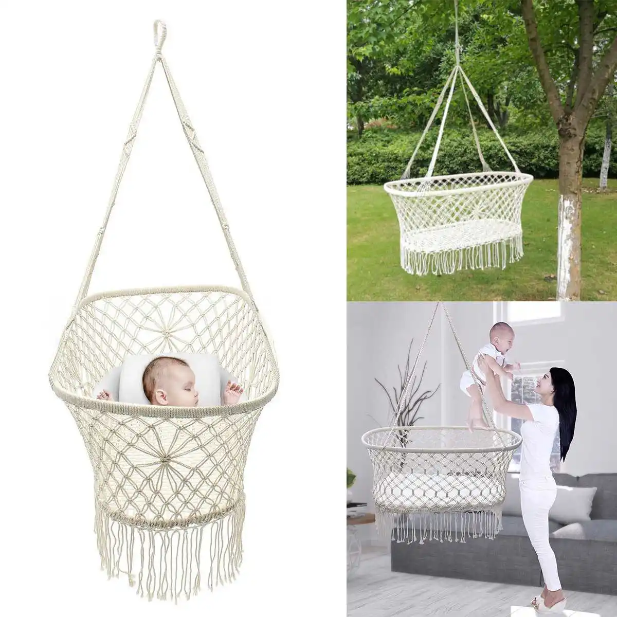 White Cotton Baby Garden Hanging Hammock Baby Cribs Cotton Woven Rope Swing Patio Chair Seat Bedding Baby Care 90*45*35cm White Cotton Baby Garden Hanging Hammock Baby Cribs Cotton Woven Rope Swing Patio Chair Seat Bedding Baby Care 90*45*35cm