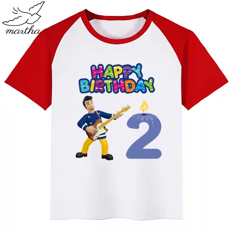 RedB Одежда для детей с надписью «Happy Birthday Number», «Fireman Sam DIYKids»; футболка для девочек; подарок на день рождения; одежда для детей; футболки для мальчиков; футболки для малышей - Цвет: RedB