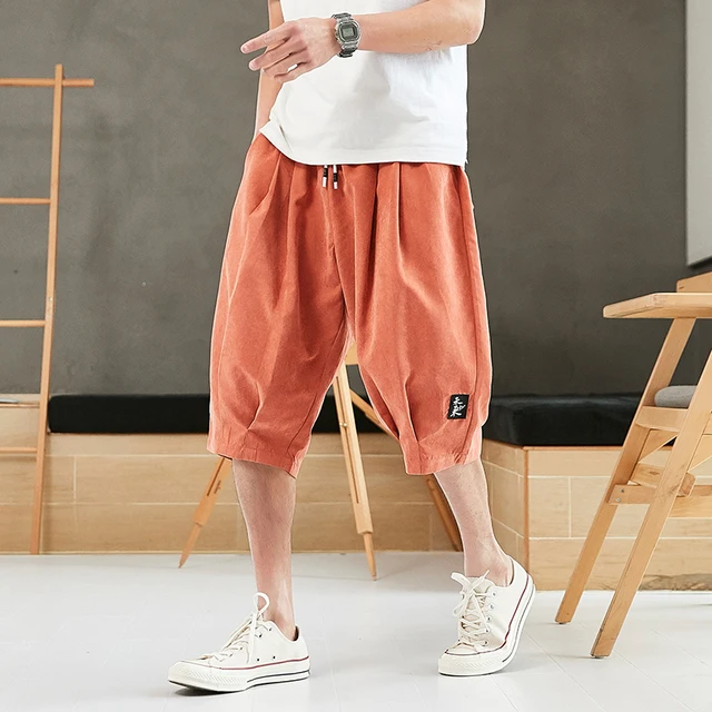 Plus Size Summer Harem Pants Men Short Joggers Chinese Style Calf