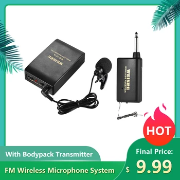 

Portable Lavalier Lapel Collar Clip-on FM Wireless Microphone System Voice Amplifier 1/4in Output Plug with Bodypack Transmitter