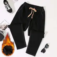 4XL 5XL плюс бархатные теплые джинсы для женщин в стиле бойфренд Осень Зима Высокая талия джинсы женские длинные джинсовые шаровары женские джинсы C6017