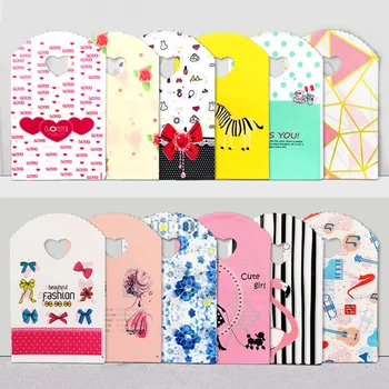 

13x21cm Jewelry Plastic Lace Handle Bags 50pcs Mini Cute Wedding Gift Shopping Packaging Plastic Heart Handle Thick Bags