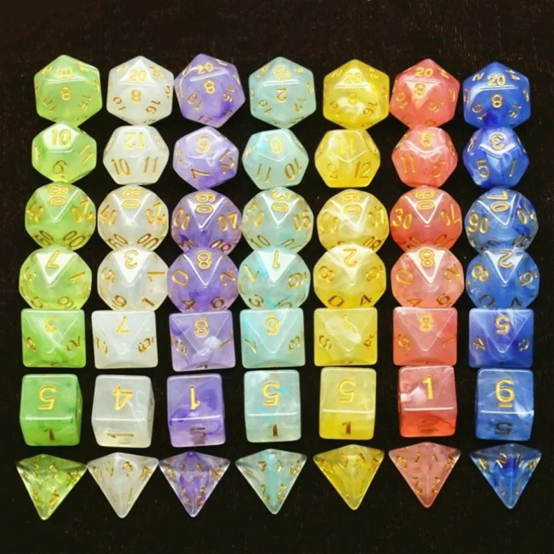 7 шт./компл. многогранные игральные кости d & d4 d6 d8 d10 % d12 d20 TRPG для настольной