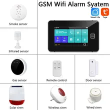 Système d'alarme de sécurité domestique sans fil, Tuya, GSM, Smart Life, Alexa SIM, wi fi, SOS, 433MHz, Anti vol, avec sirène et détecteur de mouvement