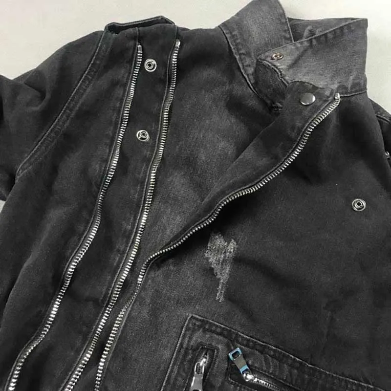 KIOVNO Для Мужчин's рваные плиссированные Джинсовые Куртки Мода Марка NEW Fashion Hi Street джинсы для езды на мотоцикле куртки мужской верхней одежды(пальто черного цвета