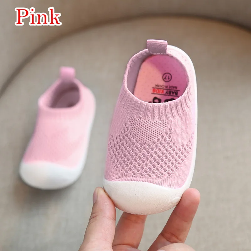 Pink Обувь для малышей; сезон весна; эластичная трикотажная дышащая обувь для маленьких мальчиков и девочек; повседневные лоферы на мягкой нескользящей подошве; однотонная обувь - Цвет: Pink