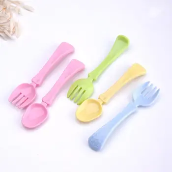 

New 1set Baby Silicone Training Fork Spoon Set Child Eating Safe Feeding Tableware Kids Food Supplement Spoons Forks