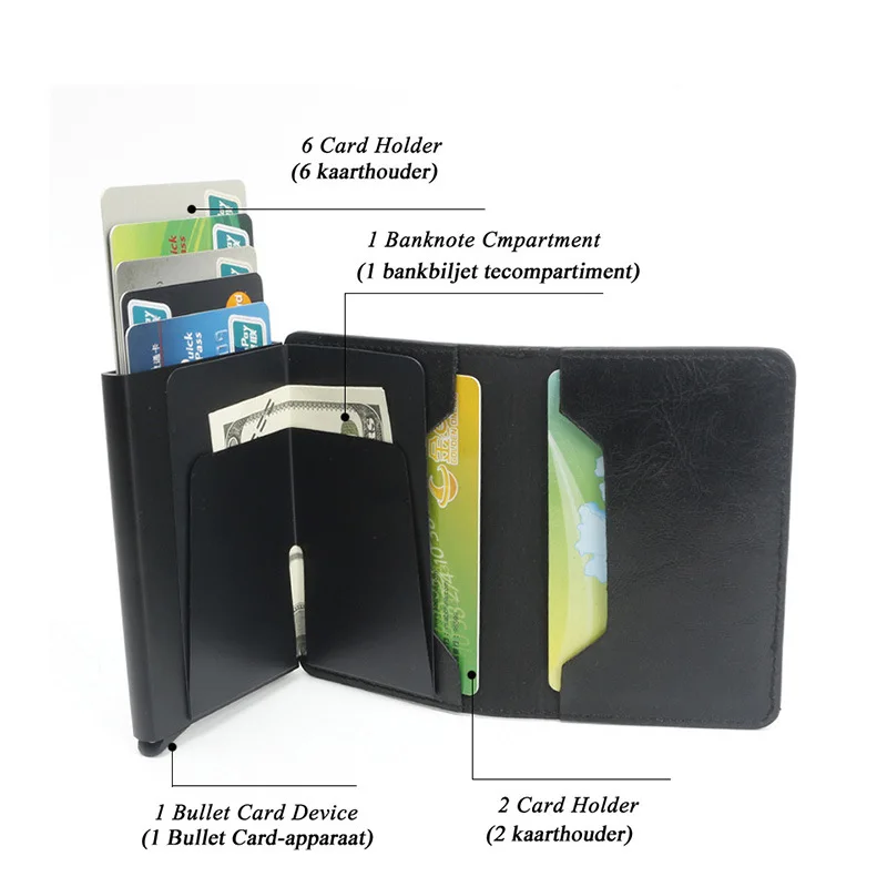 Bycobecy держатель для карт бумажник на кнопке RFID Блокировка винтажные кошельки для кредитных карт всплывающий чехол для карт тонкий Противоугонный держатель для ID