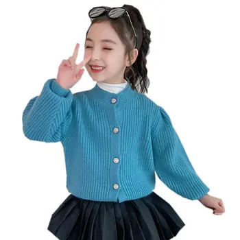 

Baby Girls Knit Cardigan 4-13 Years Old Kids Sweater Single-Breasted Vertical Striped Wool Sweater Kids Cardigan Fashion Clothes