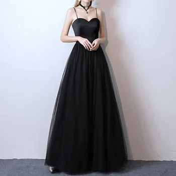 

Dressv Evening Dresses Elegant Black Long Sleeveless Spaghetti Strap Women Night Formal Party A-Line Gown Celebrity Dresses 2020