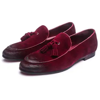 

37~48 Plus Size Genuine Leather Men Fringed Loafers Formal Shoes Slip On Pointed Toe Tassel Dress Wedding Leather Shoes Italian