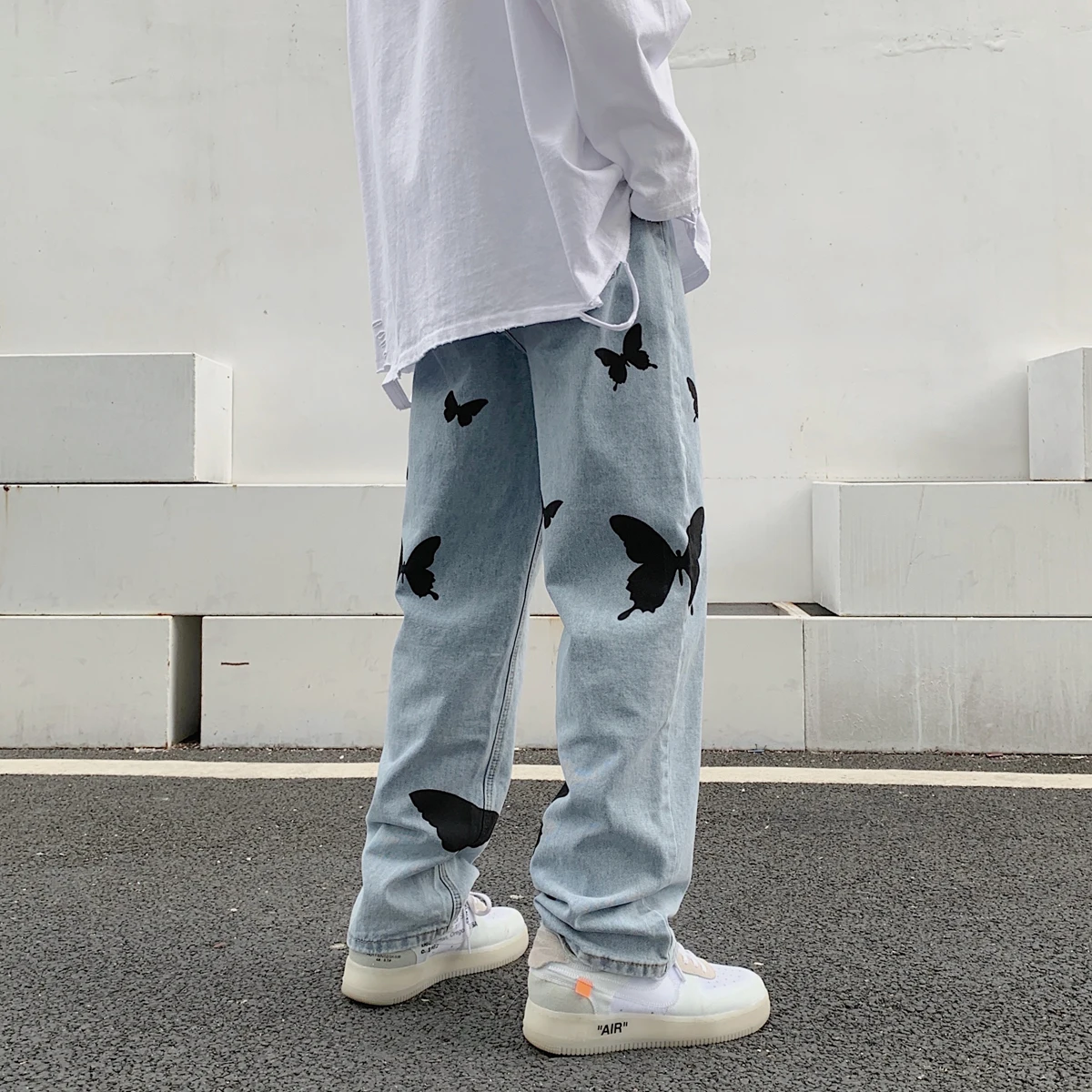 Butterfly Print Jeans Men Pants Loose 