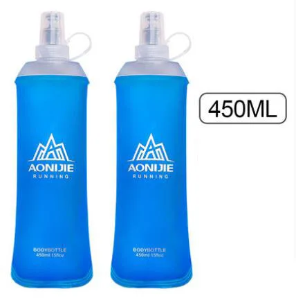 2pcs 450ml AONIJIE Беговая спортивная мягкая бутылка для воды, складная термополиуретановая мягкая колба для воды с длинными соломенными пузырьками, сумка 350/600 мл - Цвет: 2pcs 450ml