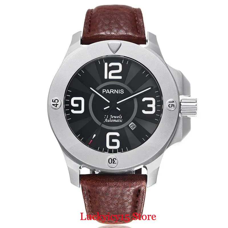 2 Model Dress Round Stainless Steel Men's Watch 47mm Case Sapphire Glass Auto Date Sapphire Crystal Leather Strap Luminous Marks - Цвет: model 2
