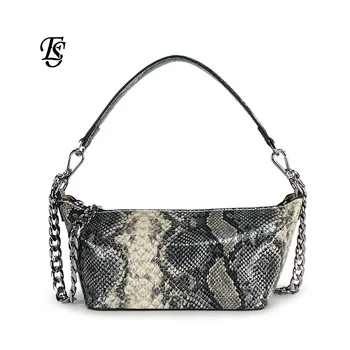 

ESHUNFA Women Single Shoulder Bag Snake Pattern Fabric Hardware Shoulder Strap Package Type Novel Handbag Small Large Space