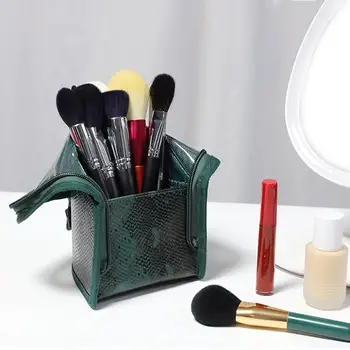 

High-end Vertical Makeup Bag PU Hand-held Portable Storage Bag Makeup Brush Cup Holder Organizer Bag Travel Brush Cosmetic Bag