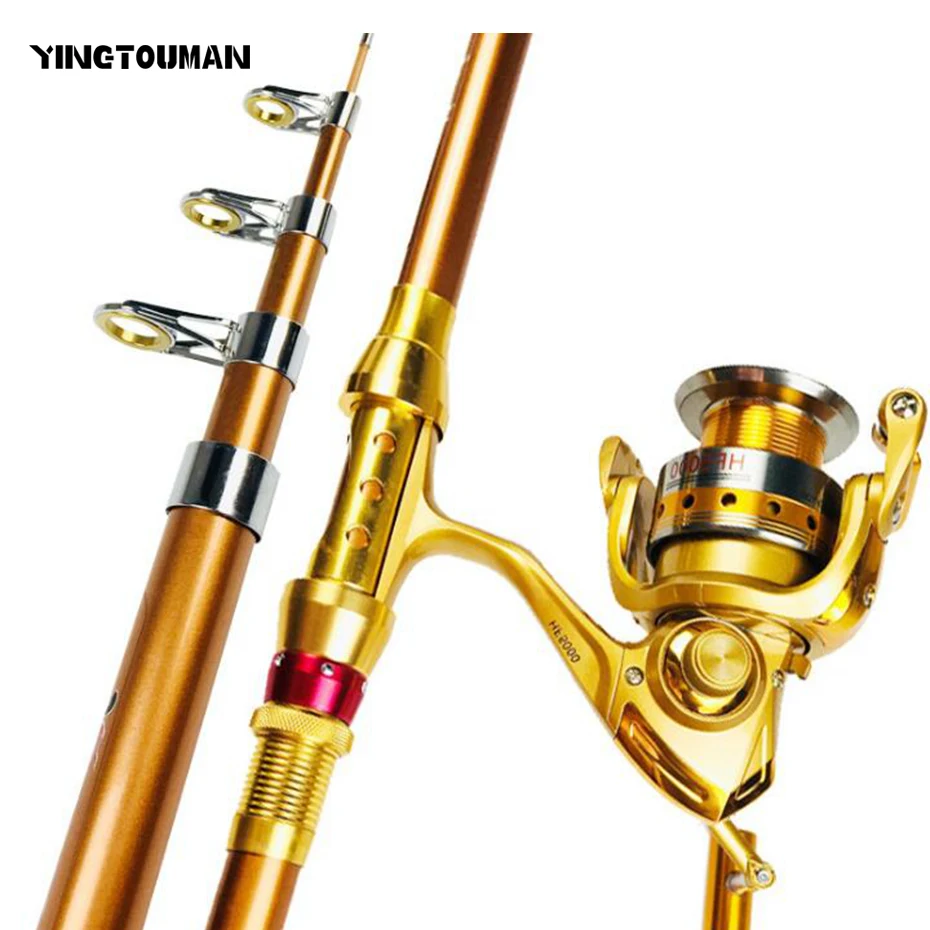 YINGTOUMAN 2Pcs/Lot Carbon Golden 2.1 m 3.6 m Fishing Rod EVA Non slip handle Hard Tones for Sea