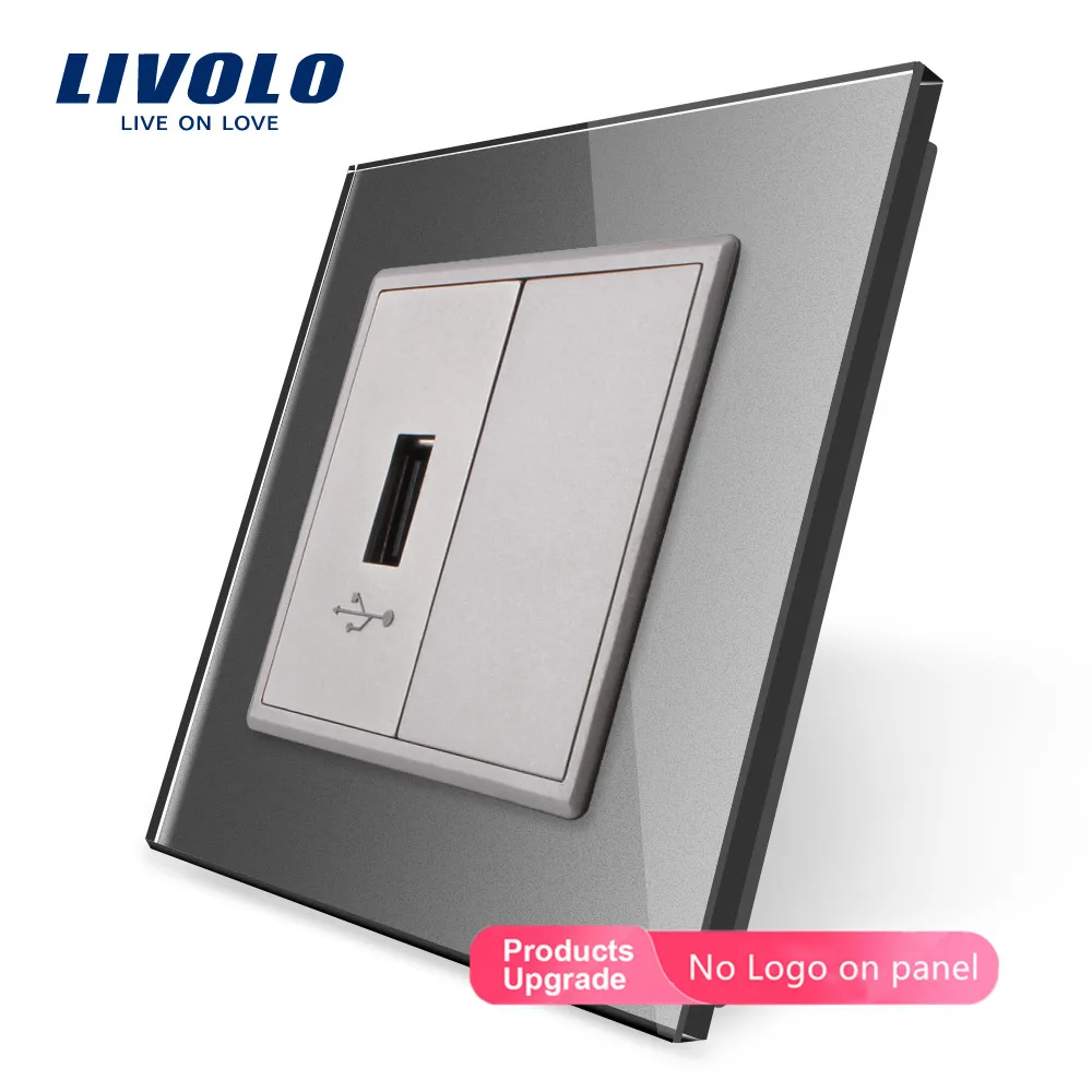 Livolo 4 цвета с украшением в виде кристаллов Стекло Панель, одна банда разъем USB разъем Socket/розетка, C791U-11/12/13/15, без логотипа на Панель