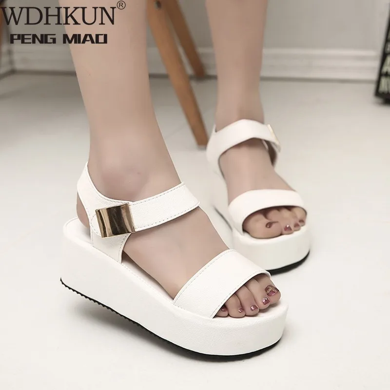 

2020 Women's Fashion Summer Shoes Solid Peep Toe Casual Wedge Platform Hook & Loop Comfortable Shoe Classics Ladies Flat Sandals