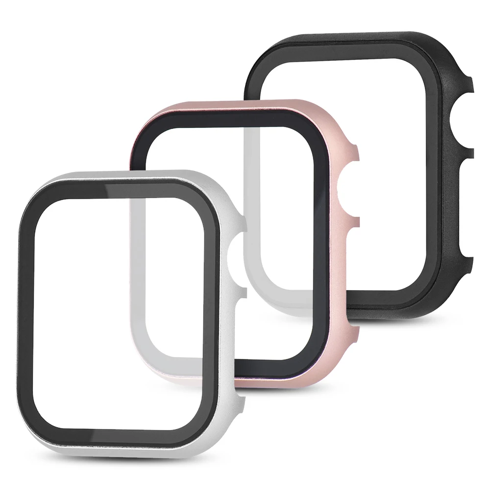 

Screen Protector Full Case for Apple Watch 40/44/38/42mm Metal Cover Series 5 4 3 Bumper with 3D Tempered Glass Film Accessories