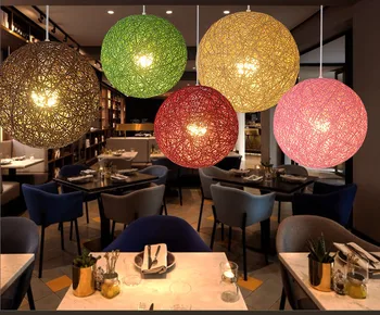 

Modern simple hemp ball chandelier personalized art Restaurant Bar garden color ball hemp rope rattan art lamp