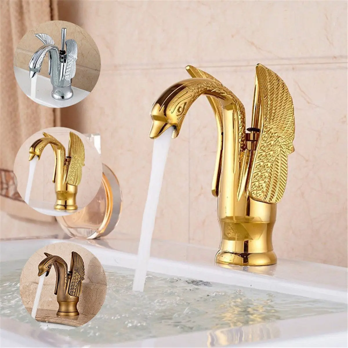 Basin Faucets New High Swan Faucet Arch Design Luxury Wash Mixer Taps Brass Hot And Cold Taps Gold Plated Single Hole Tap