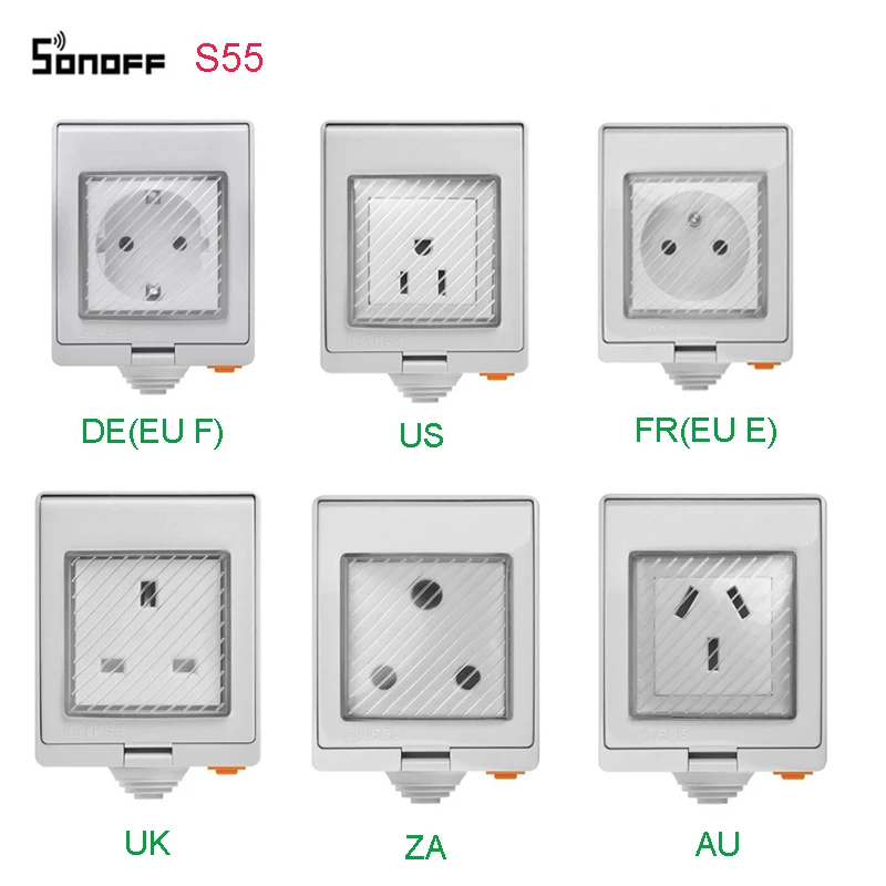 Itead Sonoff S55 Водонепроницаемый Wifi умная розетка переключатель UK/AU/US/FR/DE/ZA несколько версий Wifi розетка работает с Alexa Google Home