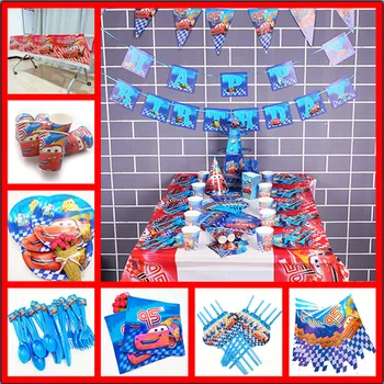 

82pc cars Party Supplies Set Plate/Cup/Straw/Tablecloth/Cutlery Birthday Party tableware Decoration