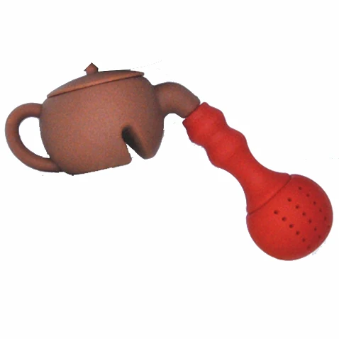 Brown - red Ситечко для заварки чая в форме чайника, Силиконовый Фильтр для заварки чая, рассеиватель, многоразовый фильтр для заварки чая - Цвет: Brown - red