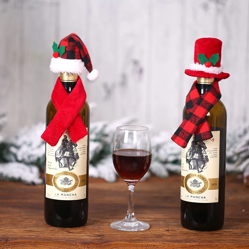1 комплект, Рождественская шапка, шарф, крышка для бутылки с красным вином, сумки, обеденный стол, Рождественское украшение для дома, adornos de navidad