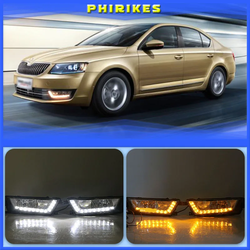 

Дневные ходовые огни для Skoda Octavia A7 MK3 2014 2015 2016, светодиодные дневные ходовые огни, водонепроницаемый сигнал, Стайлинг автомобиля