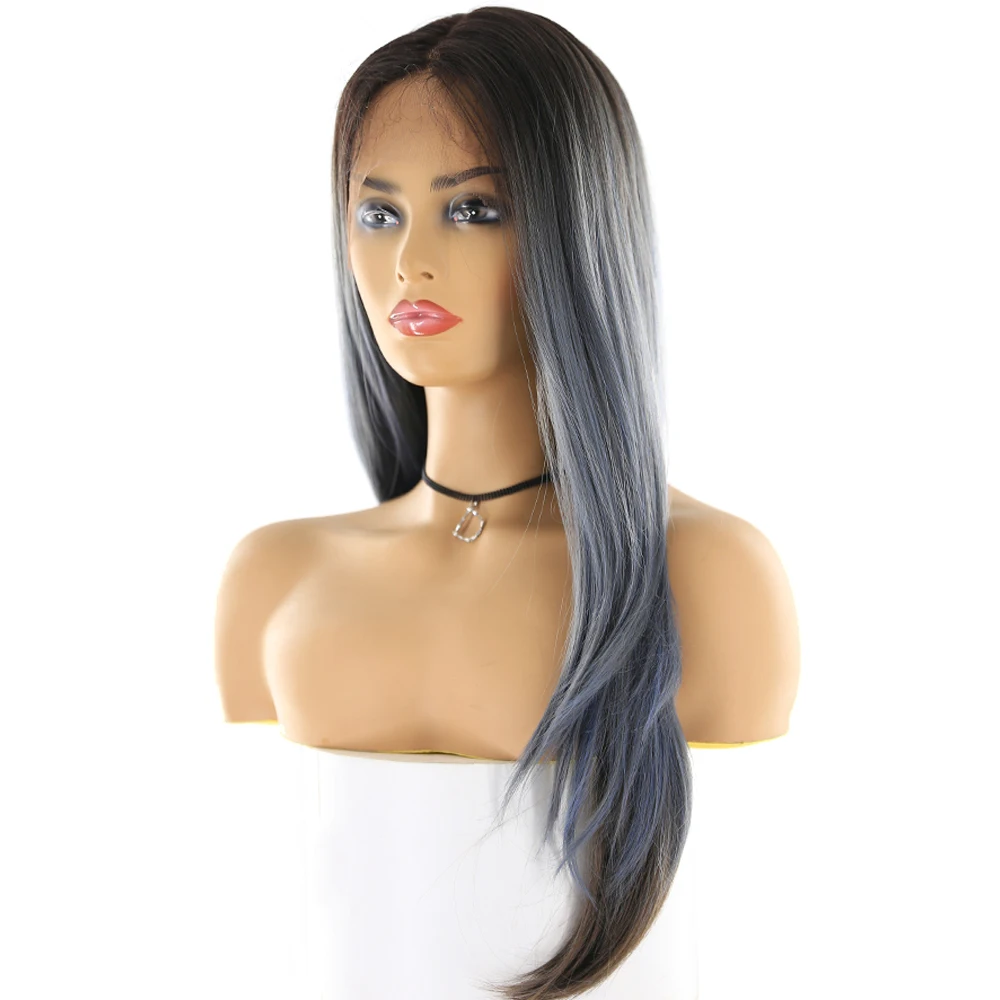 13x4 синтетические волосы на кружеве парики для черных женщин Омбре зеленый синий цвет X-TRESS 26 дюймов длинные прямые волосы парик с волосами младенца