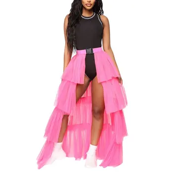 

Women's Summer Sexy Gauze Stitching Transparent Irregular Skirt Tutu Skirt Casual Lace Tiered Tutu